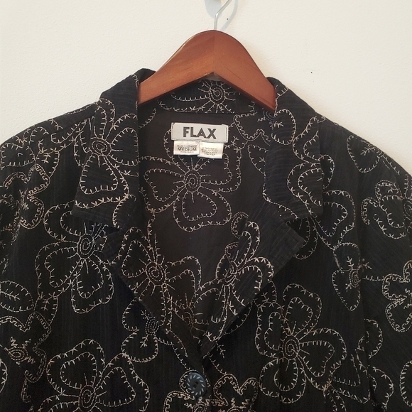 FLAX Jeanne Engelhart Embroidered Floral Jacket 100% Cotton Sz Medium - Picture 2 of 9